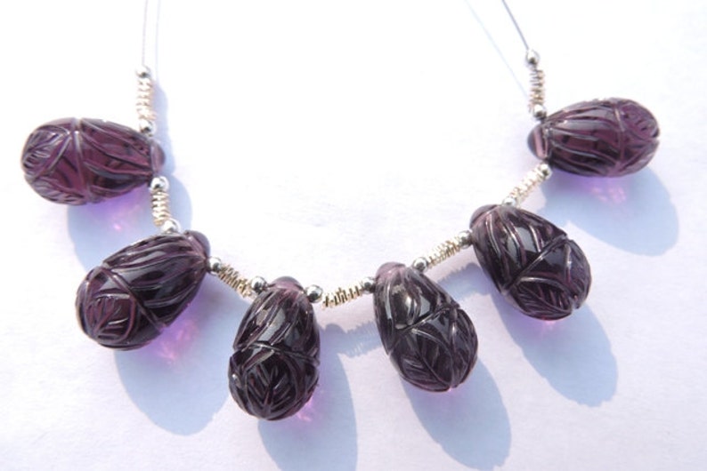 25/% OFF 6 Pcs Beautiful Purple Amethyst Quartz Carved Drops Briolette Size 16*10 MM