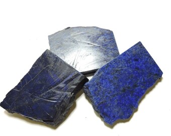 1139 Carats 3 Pcs Natural Lapis Lazuli Rough Slabs. Lapis Lazuli Afghanistan Rough For Cabochons Size - 70X42X7 - 68X55X8 - 60X50X9 Mm