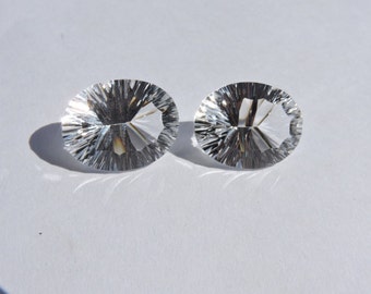 Highly Lustrous Matched Pair AAA Genuine Rock Crystal Quartz Concave Cut Oval Shaped Cut Stone Briolette Size 20*15 MM Free Shipping