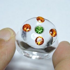 1 Piece Natural Rock Crystal Quartz Smooth Polished Ring / Zirconia Round Fitted On the Ring / Crystal Made Ring / Gift