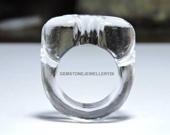 Wunderschöne Natürliche Bergkristall Quarz Geschnitzter Ring / Voller Edelstein Ring / Geschnitzter Kristall Ring / Kristall Schmuck / Geschenk