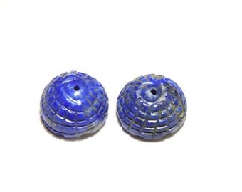 2 Pieces Extremely Beautiful Natural Undyed Lapis Lazuli Hand Carved Jhumkas Bell - Carved Jhumkas Bell Size 14X14 MM