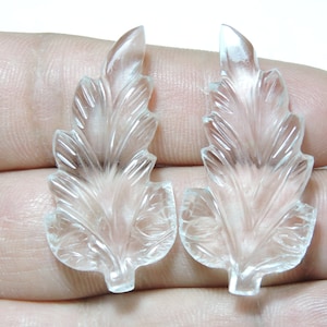 1 Matched Pair Natural Rock Crystal Quartz Both Sided Carved Leaves/ Crystal Leaves/ Size 41X20 MM
