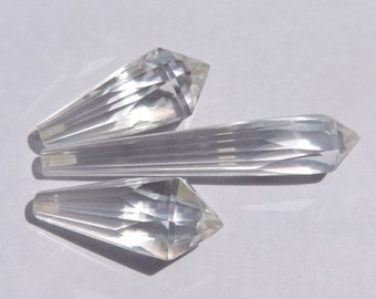 3 Stück Set Top Gebohrt AAA Echter Bergkristall Quarz Facettiert Fancy Briolette Größe 49 * 8 - 28 * 12 MM