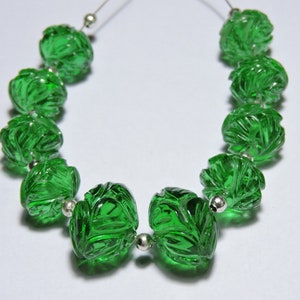 10 Pieces Emerald Green Quartz Craved Melon/ Different Carved Melon/ Different carving/ Carved Gemstone/ Size 12-15 MM