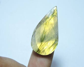 1 Piece Very Beautiful Natural Labradorite One Side Faceted One Size Flat Pear Shape Briolette Size 39X21 MM