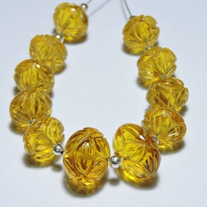 11 Pieces Yellow Quartz Craved Melon/ Craved Melon/ Melon Jewelry/ Melon Beads/ Carved Gemstone/ Size 12-15 MM