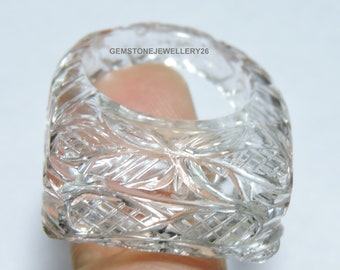 1 Stück Natürlicher Bergkristall Quarz Geschnitzter Ring / Bergkristall Ring / Geschnitzter Kristallring / Geschnitzter Kristallschmuck / Geschenk