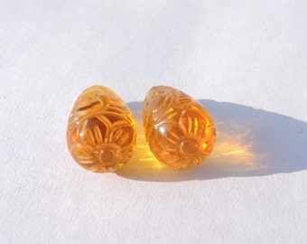 Christmas Sale 2 Pcs Matched Pair Outrageous Citrine Quartz Mughal Carved Drops Briolette Size 15*8 MM