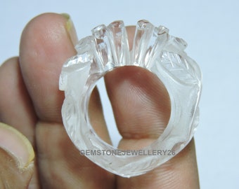Natürlicher Bergkristall Geschnitzter Ring / Fein Geschnitzter Ring / Bergkristall Ring / Edelstein Schmuck / Geschenk