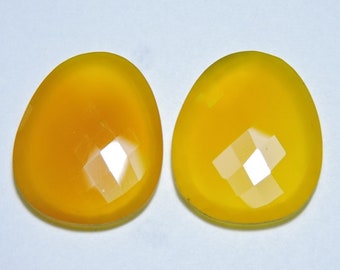 2 Pieces Very Beautiful Natural Yellow Chalcedony Faceted Irregular Shaped Loose Gemstone Size 30X27 MM