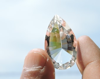 Natural Rock Crystal Quartz Diamond Cut Pear / Natural Crystal Diamond Cutting Pear / Loose Gemstone / Size 27X18 MM