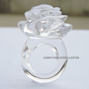Extremely Beautiful Natural Rock Crystal Quartz Hand Carved Rose Shaped Ring/ Gemstone Made Ring/ Wedding Ring/ Gift
