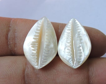 Natural Mother Of Pearl Carved Cowrie / Mother Of Pear Cowrie / Cowrie Shaped / Carved Mother Of Peal Cowrie / Size 26X15 MM