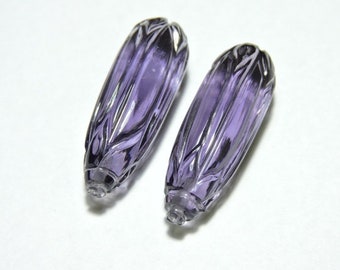 2 Pieces Adorable Amethyst Purple Quartz Carved Drops Loose Gemstone Size 30X10 MM