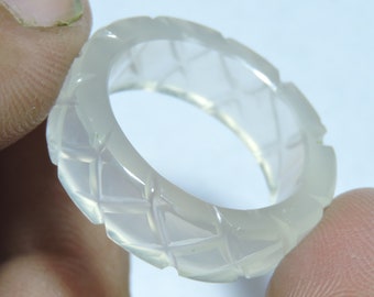 1 Piece Natural White Jade Carved Band / White Jade Carved Tyre Band / Jade Made Ring Band / Gift