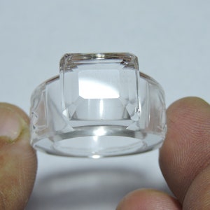 Natural Rock Crystal Quartz Carved Plus Faceted Ring / Top Faceted Ring / Crystal Made Ring / Crystal Jewelry / Gift