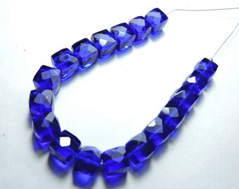 18 Pcs Very Beautiful Colbalt Blue Quartz Faceted Cube Boxes Beads Size 7 - 8 MM