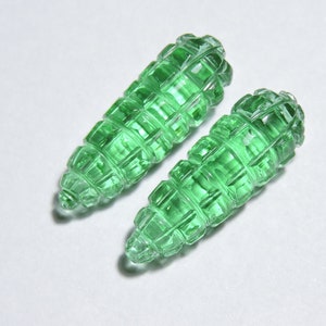 1 Matched Pair Teal Green Quartz Carved Drops/ Carved Gemstone/ Gemstone Drops/ Drops Jewelry/ Gift/ Size 30X10 MM