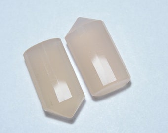 2 Pieces Natural Pink Chalcedony Faceted Pencil Loose Gemstone Size 27X14X7 MM