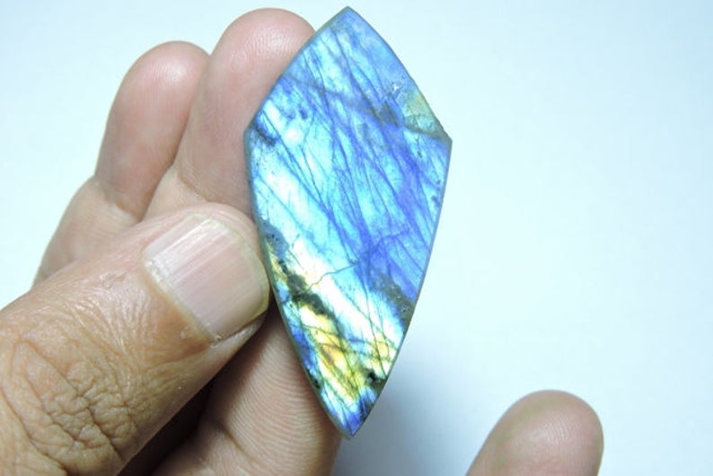 1 Piece Very Beautiful Natural Labradorite Flat Polished Fancy Shape Briolette Size 50X24 MM image 4