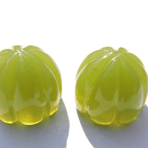 2 Pcs Matched Pair New Arrival Beautiful Peridot Green Chalcedony Hand Carved Beads Size 17 MM