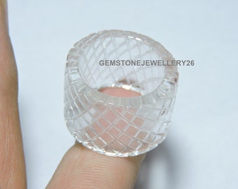 1 Piece Natural Rock Crystal Quartz Carved Band / Rock Crystal Quartz Made Band / Carved Gemstone Made Band / Gift