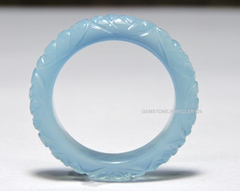 1 Anillo de calcedonia azul natural tallado / Anillo fino / Anillo de calcedonia tallada / Regalo