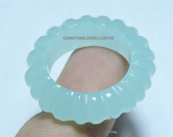 1 Piece Natural Aqua Blue Chalcedony Carved Band / Chalcedony Made Band / Carved Gemstone Band / Gift