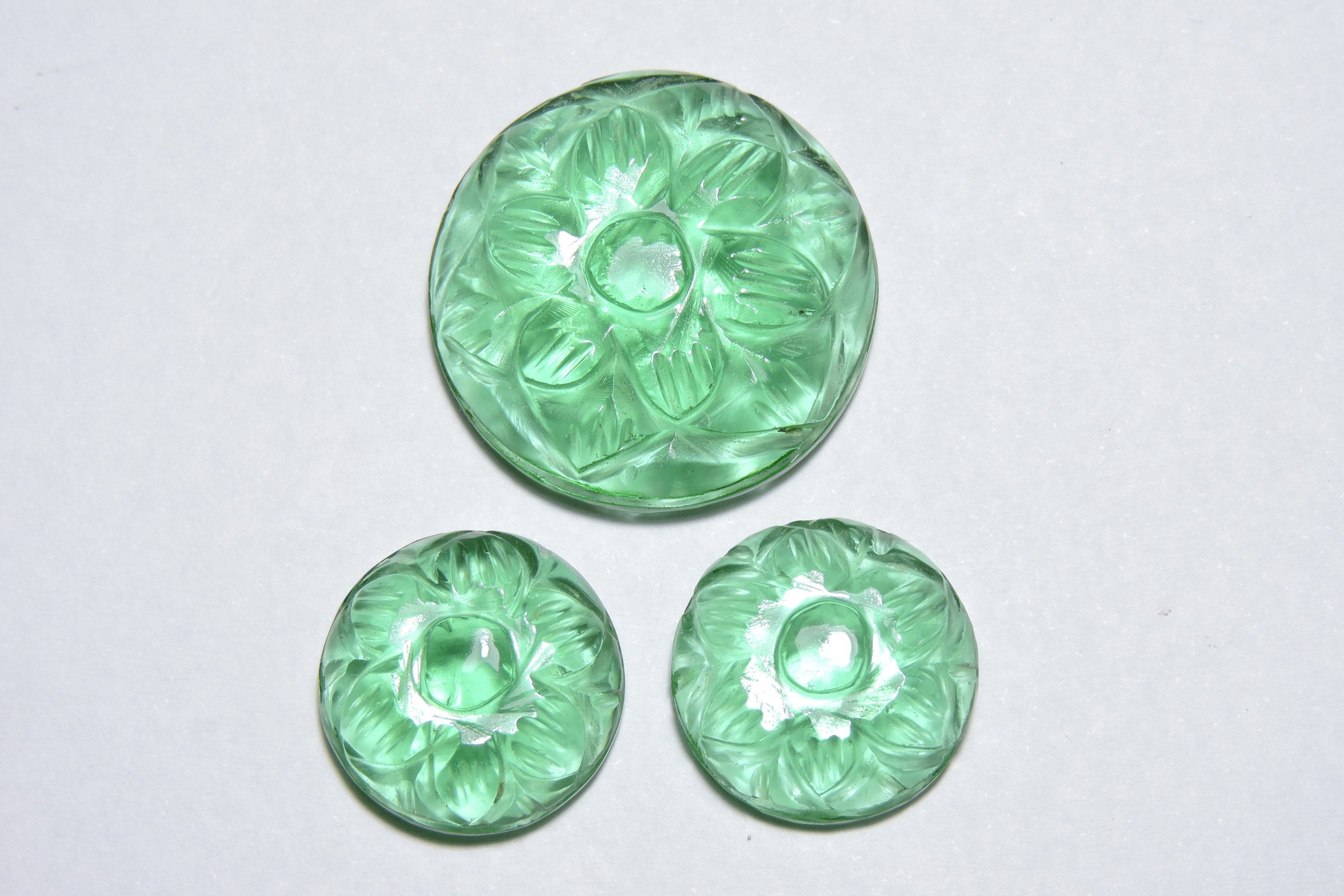 3 Pieces Teal Green Quartz Carved Coin/ Craved Round/ Carved Gemstone/ Craved Jewelry/ Gift/ Size 16-25 MM
