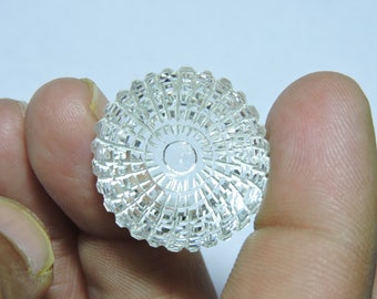 1 Piece Natural Rock Crystal Quartz Faceted Concave Carved Round / Crystal Faceted Concave Carving / Loose Gemstone / Size 24X24 MM