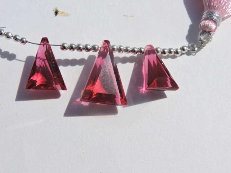 Summer Sale 25/% OFF 3 Pcs Rubelite Hot Pink Quartz Faceted Fancy Briolette Size 16*11-19*14 MM