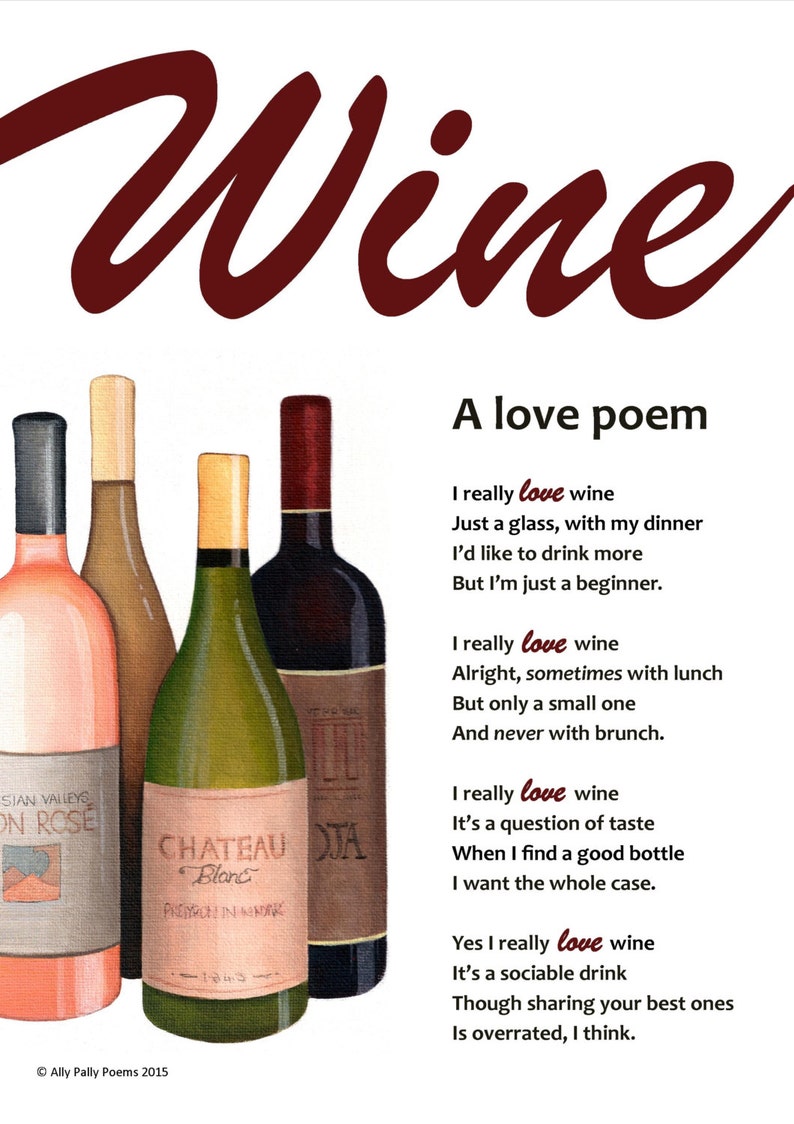 Poem for a winelover illustrated wine poem print Etsy