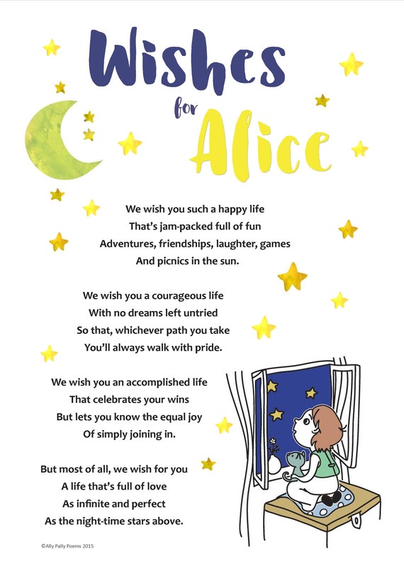 Poeme personnalise pour enfant imprime de poeme Wishes for a Child cadeau d anniversaire personnalise unique pour enfant ou cadeau de bebe pour bebe garcon ou petite fille Etsy France
