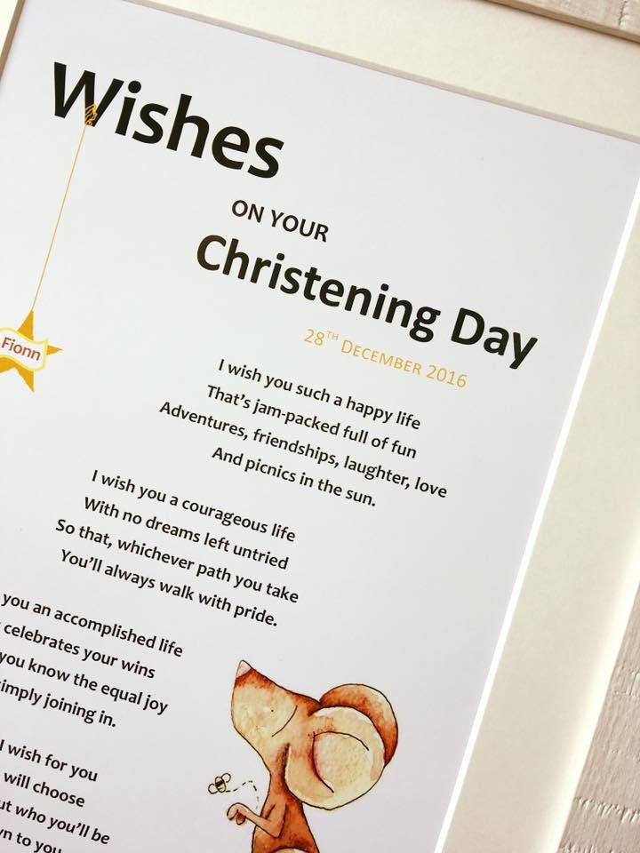 Wishes on Your Christening Day Poem, Illustrated Poem, Unique Baby Gift