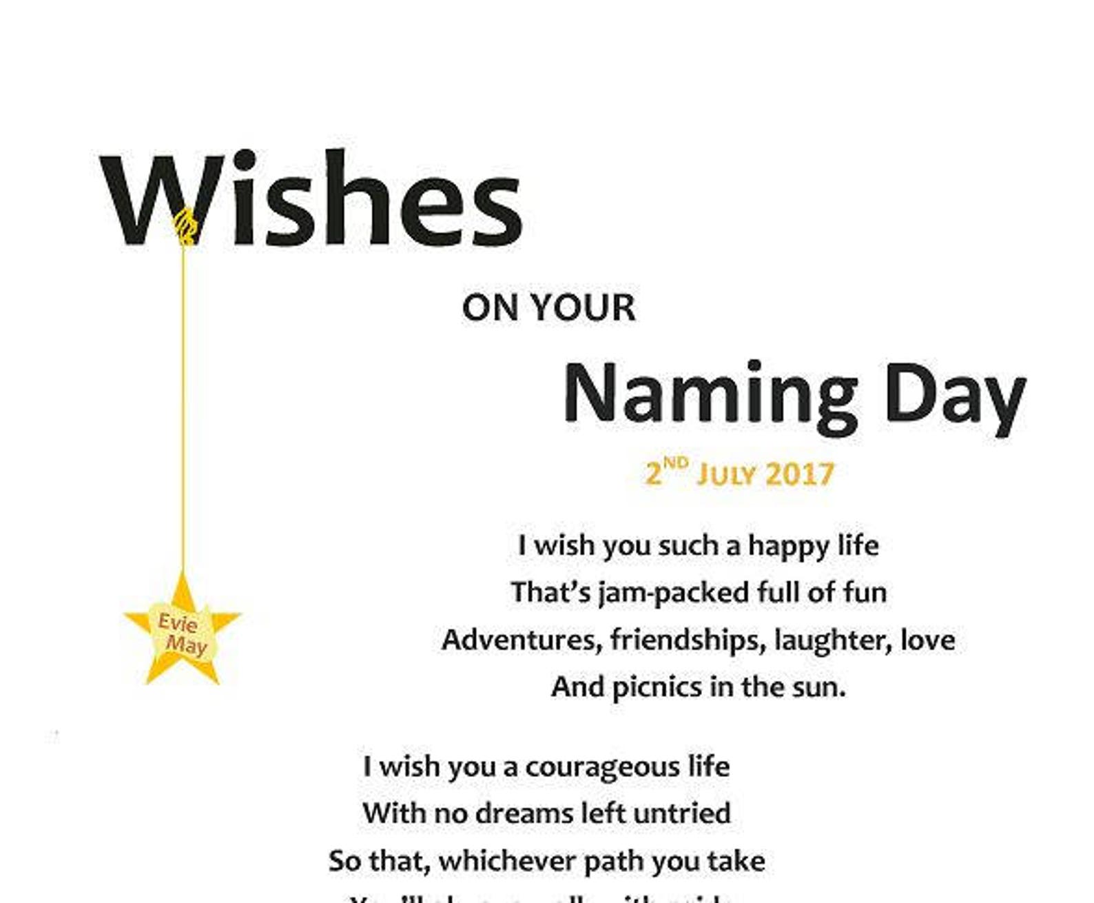 Wishes on Your Naming Day Illustrated Poem for Naming Etsy UK