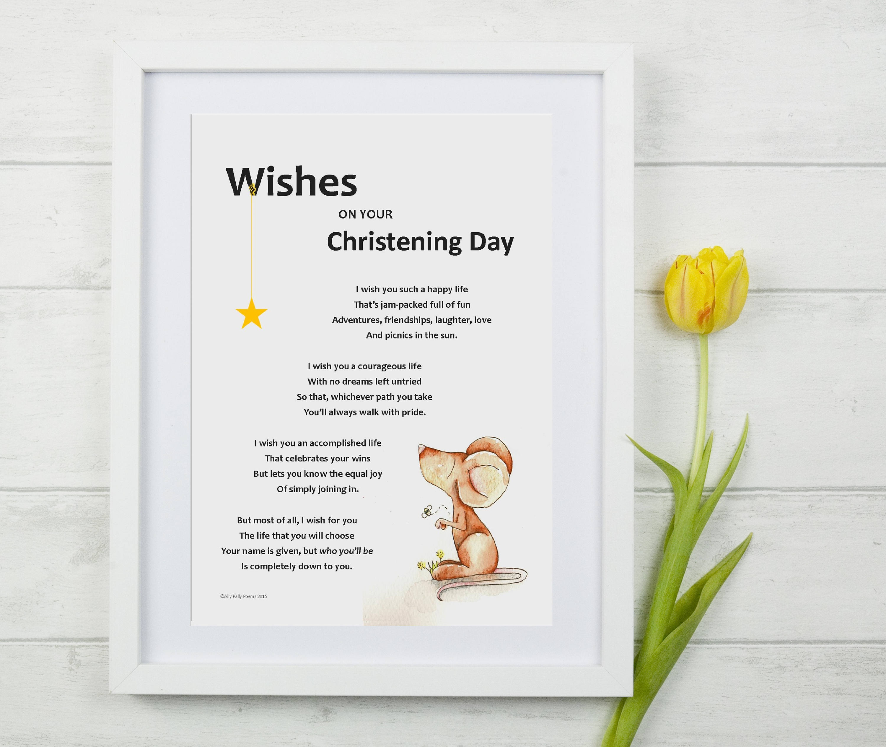 Wishes on Your Christening Day Poem, Illustrated Poem, Unique Baby Gift