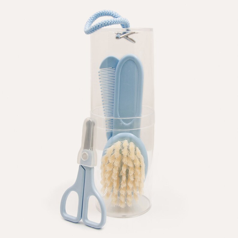 Brush and Scissors with Name Blue Set Comb