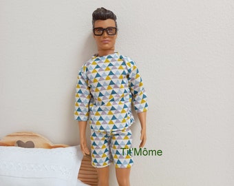 Pyjama ou tenue d'intérieur pour Ken/pyjacourt Ken/vêtements Ken/mode Ken/modèle unique fait main Ken/artisanat français