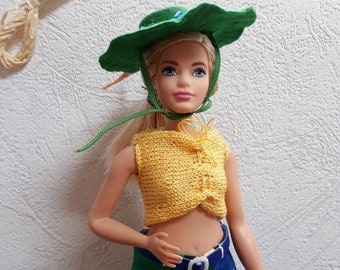 Pantalon, top et chapeau pour poupée Barbie ronde/modèle jardinier poupée Barbie ronde/vêtements Barbie ronde/mode Barbie