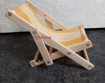 Wooden chaise longue for Barbie doll/wooden chaise longue Barbie fabric/Barbie garden furniture/Barbie furniture/Barbie accessories