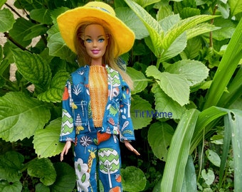 Pantalon, haut, veste et chapeau pour poupée Barbie/vêtements Barbie/modèle unique fait main/mode Barbie/chapeau Barbie/