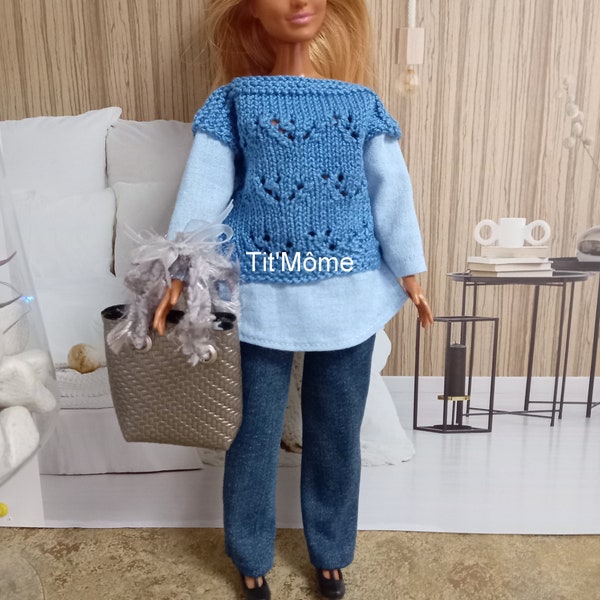 Pantalon, haut et sac tot bag pour poupée Barbie ronde/Ensemble Barbie curvy/mode Barbie ronde/vêtement Barbie ronde/modèle unique fait main