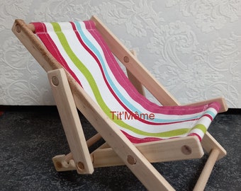 Wooden lounge chair for Barbie/Barbie garden furniture/wooden fabric Barbie lounge chair/Barbie wood furniture/Barbie deckchair/Barbie deck chair