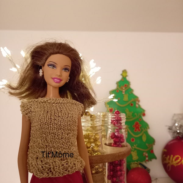 Ensemble rouge et or pour poupée Barbie/jupe rouge Barbie/haut or poupée Barbie/Noël Barbie/vêtements Barbie