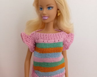 Jupe longue à volants et haut rayé pour poupée Barbie/mode Barbie/vêtements Barbie/modèle unique fait main Barbie