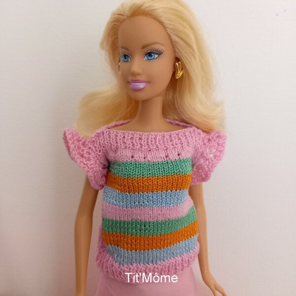Jupe longue à volants et haut rayé pour poupée Barbie/mode Barbie/vêtements Barbie/modèle unique fait main Barbie