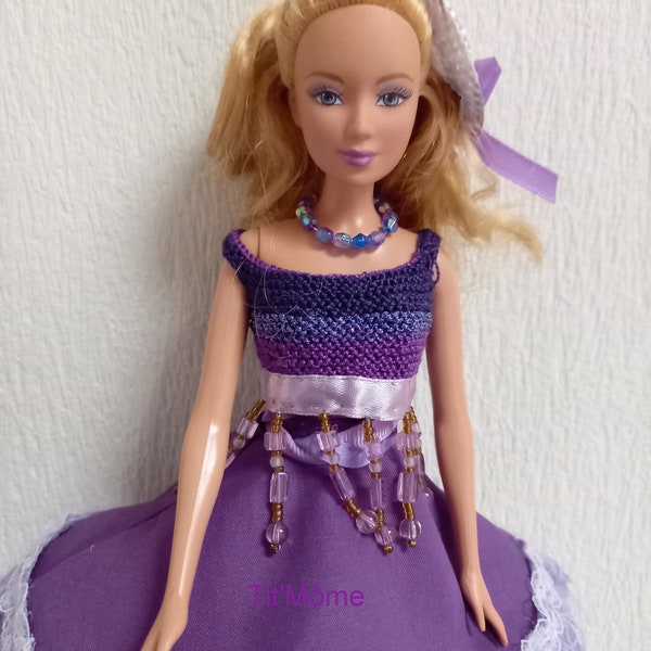 Ensemble vintage violet parme pour poupée Barbie/vêtements Barbie/jupe Barbie/boléro Barbie/chapeau Barbie/collier Barbie