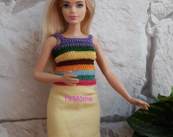 Skirt, top and tote bag for Barbie round/Barbie fashion/Barbie set/Barbie clothing/unique Barbie model