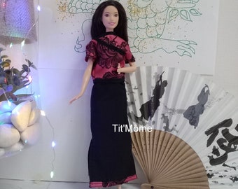 Jupe longue et haut pour poupée Barbie/jupe longue noire Barbie/haut tissu chinois Barbie/tenue nouvel an chinois Barbie/vêtements Barbie